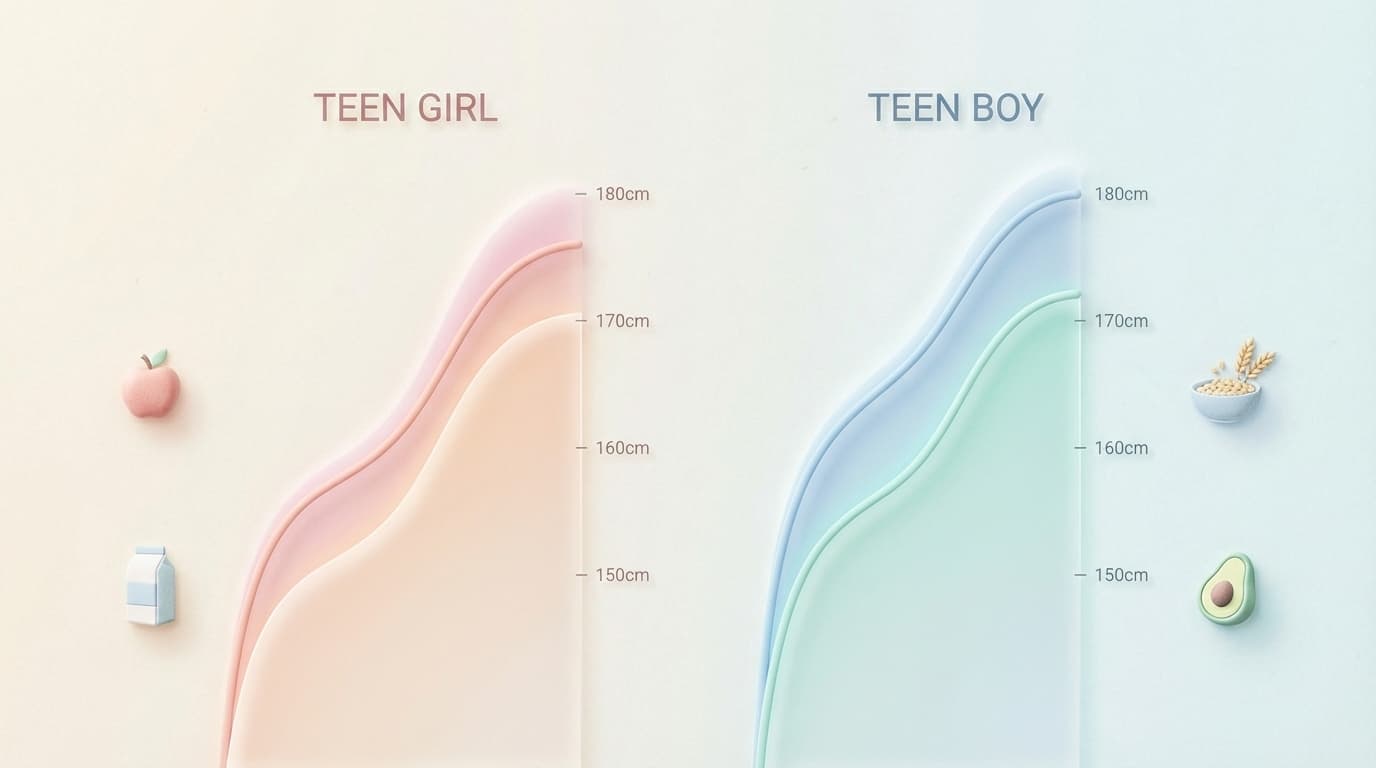 نمودار رشد قدی پسر و دختر نوجوان در سبک سه‌بعدی پاستلی نرم