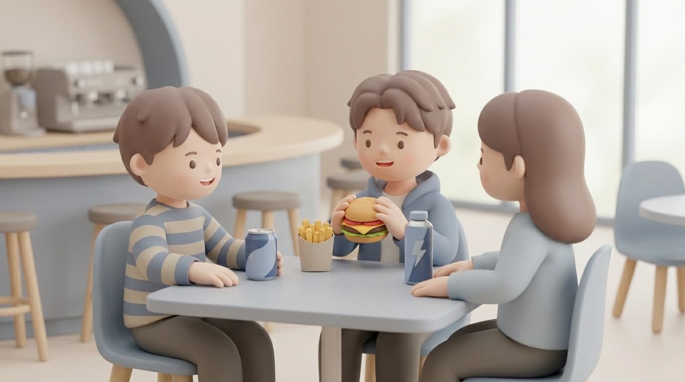 نوجوانان در حال خوردن فستفود و نوشیدنی ناسالم