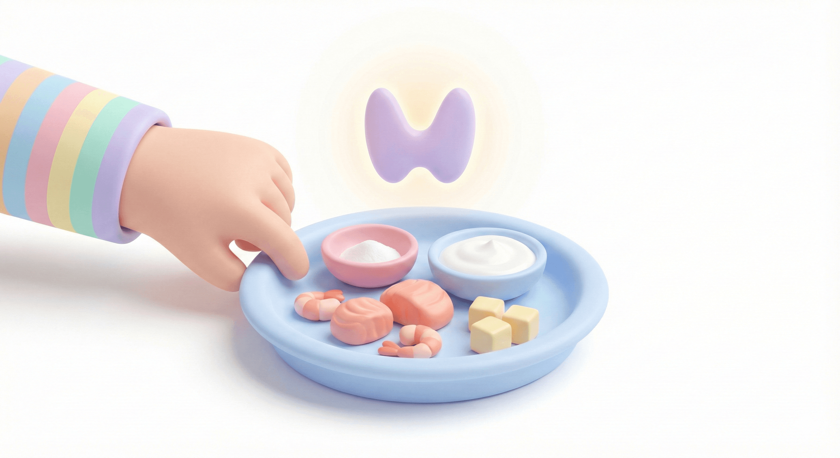 منابع ید شامل ماهی، میگو، لبنیات و نمک یددار برای سلامت تیروئید کودک